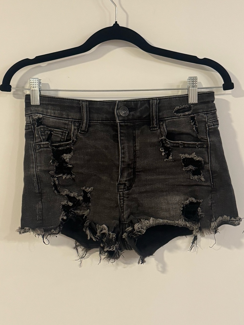 American Eagle Outfitters Black Distressed Denim Shorts